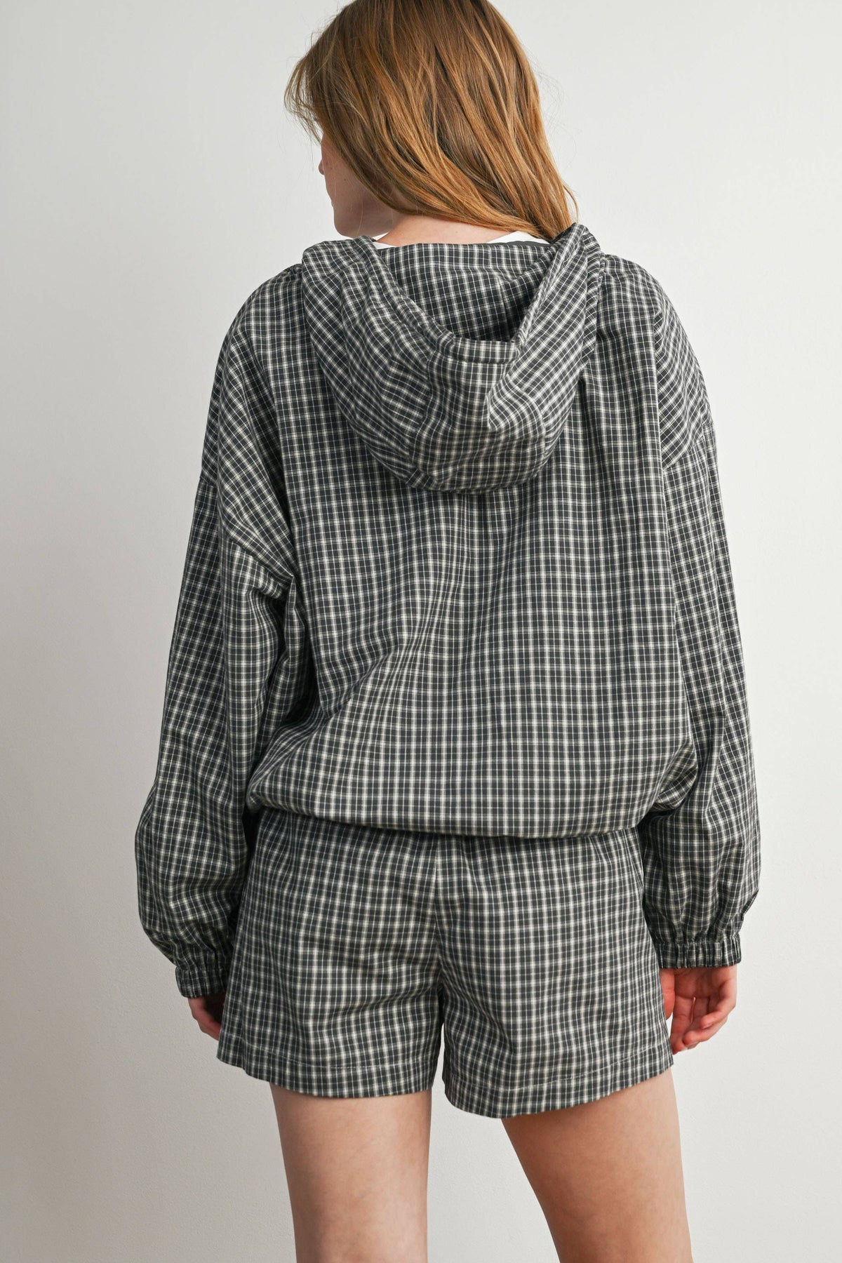 BUTTERMELON- Checkered Elastic Waist Shorts