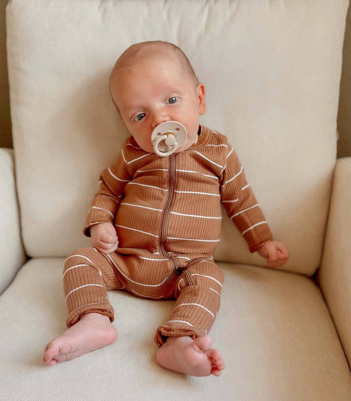 SIIX Collection- Saddle Stripe / Organic Ribbed 2-Way Zip Romper