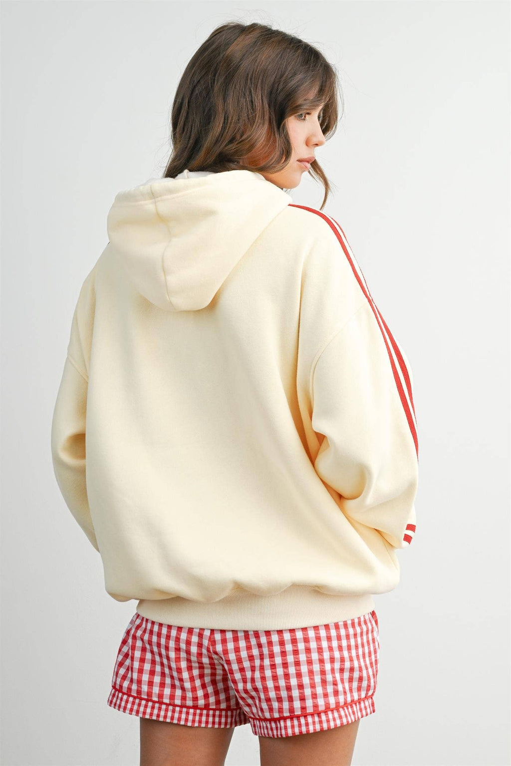 BUTTERMELON- Contrast Striped  Drawstring Hoodie