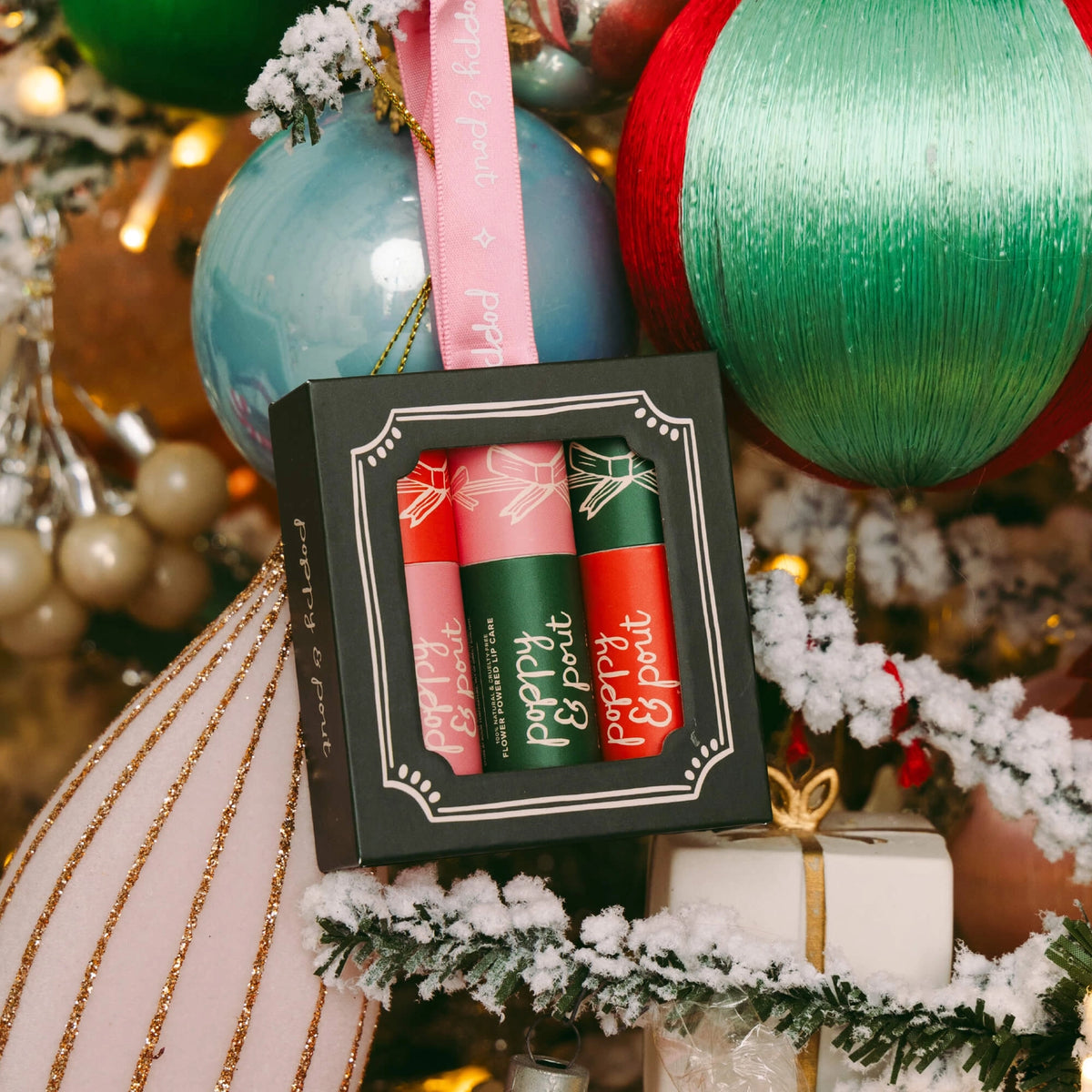 Poppy & Pout- Limited Edition, Lip Balm Trio, Holiday, Ornament