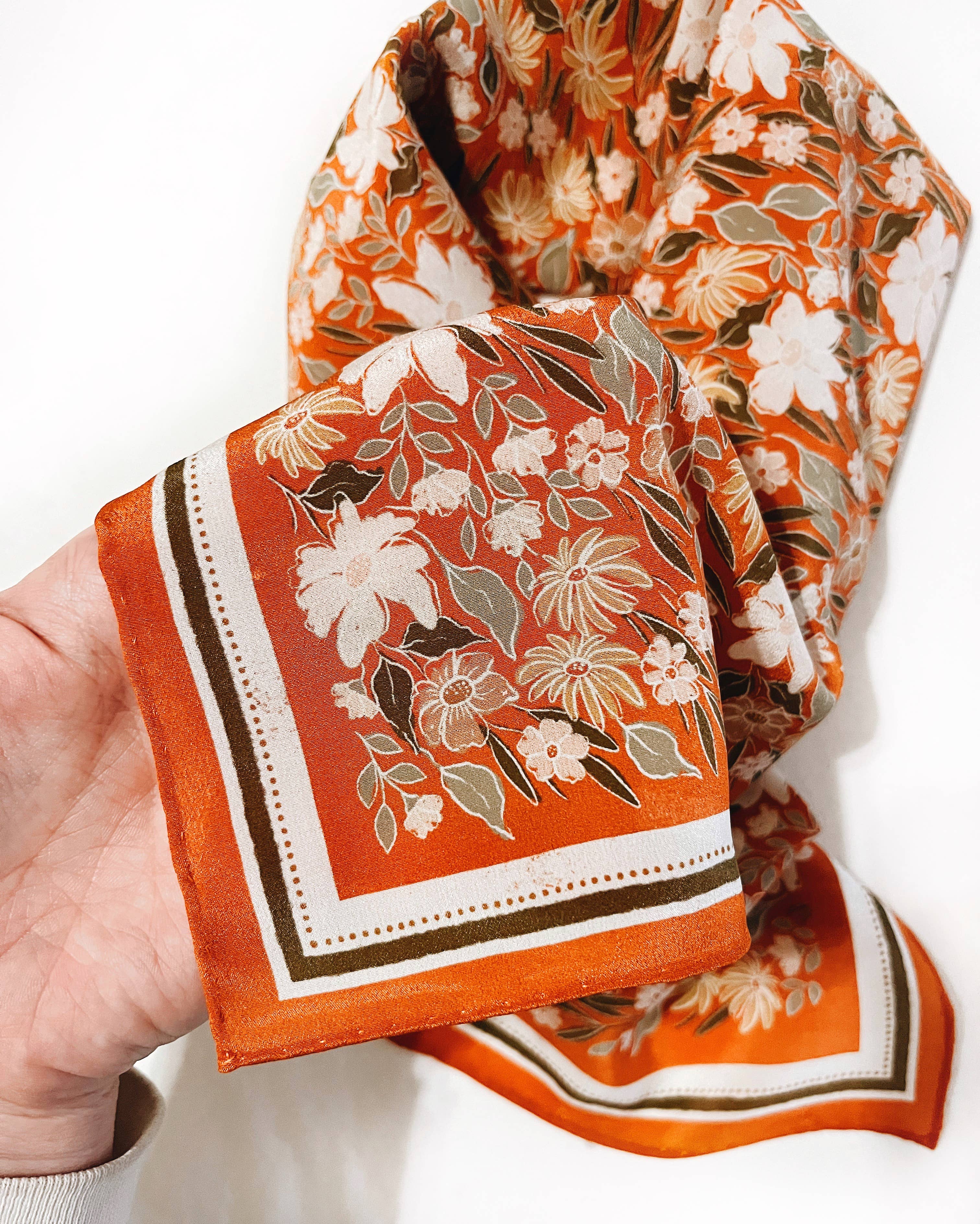 Flora West Design- 100% Silk Bandana Scarf - Botanical Garden Floral Western