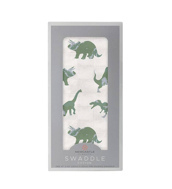Newcastle Classics- Granite Green Dinosaurs Cotton Swaddle