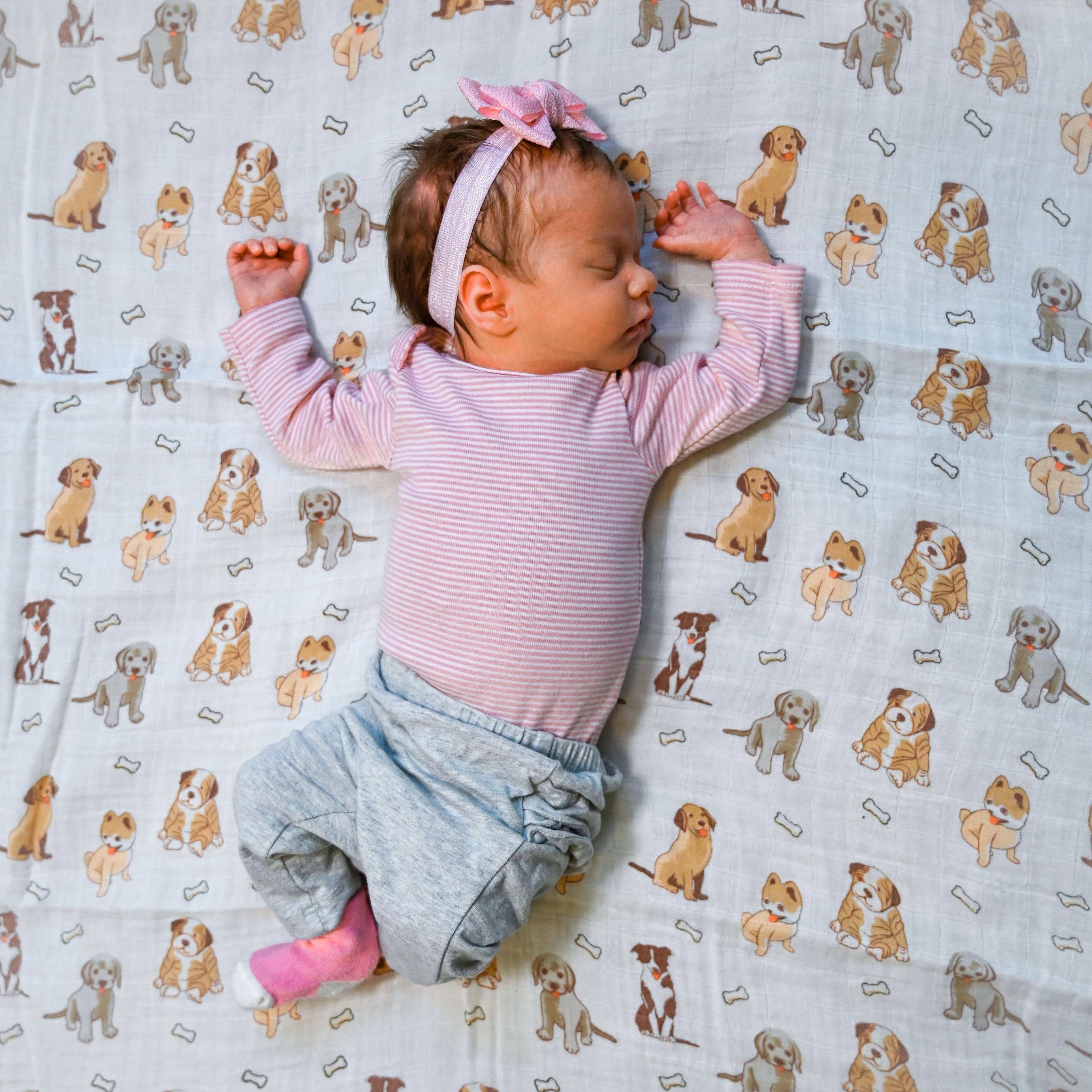LollyBanks- Woof Woof Baby Muslin Swaddle Blanket