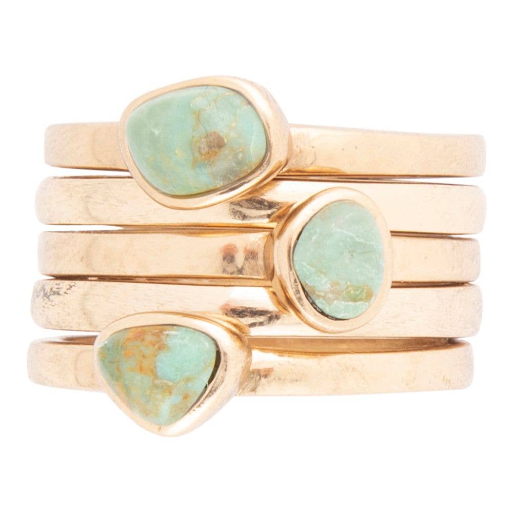 Barse Jewelry- Blue Turquoise Golden Stacking Ring Set