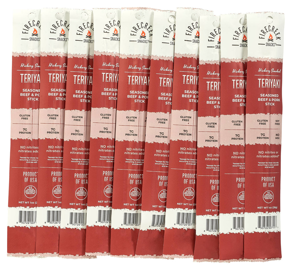 FireCreek Snacks- Teriyaki Beef & Pork Meat Sticks - 20ct Beef Jerky Snacks