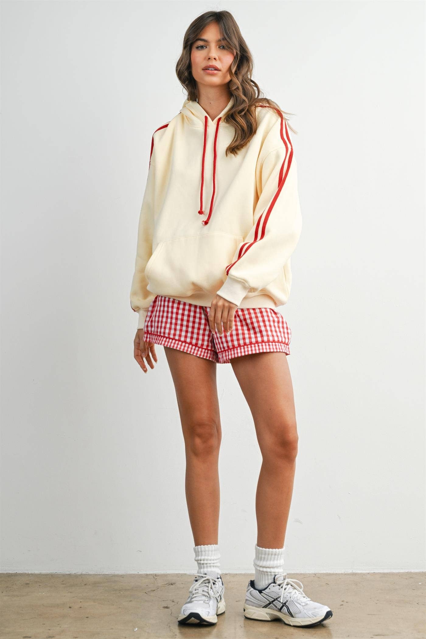 BUTTERMELON- Contrast Striped  Drawstring Hoodie