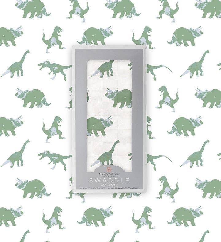 Newcastle Classics- Granite Green Dinosaurs Cotton Swaddle