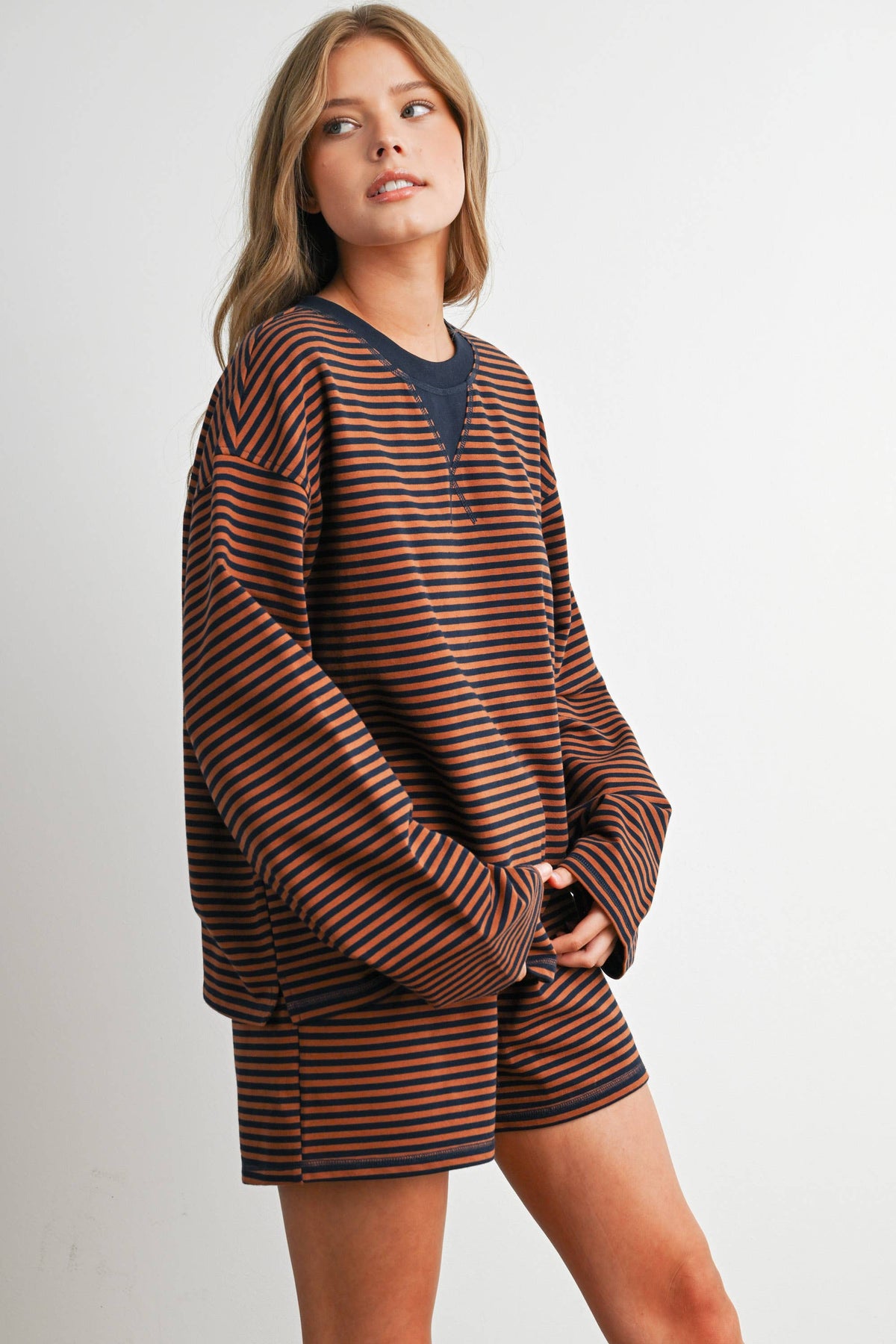 BUTTERMELON- Relaxed Fit Striped Long Sleeve Top