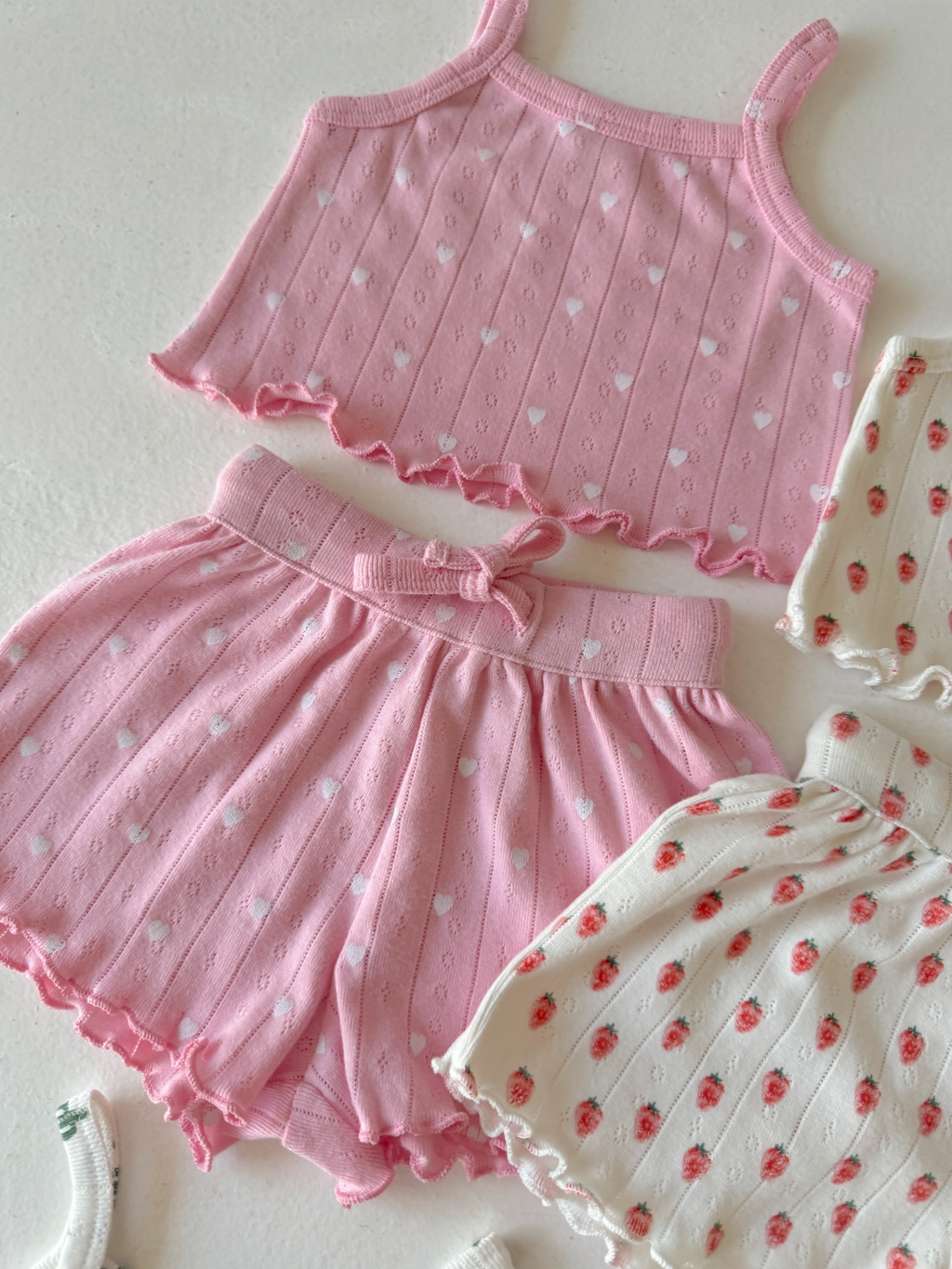SIIX Collection- Pink with White Heart / Organic Pointelle Summer Set