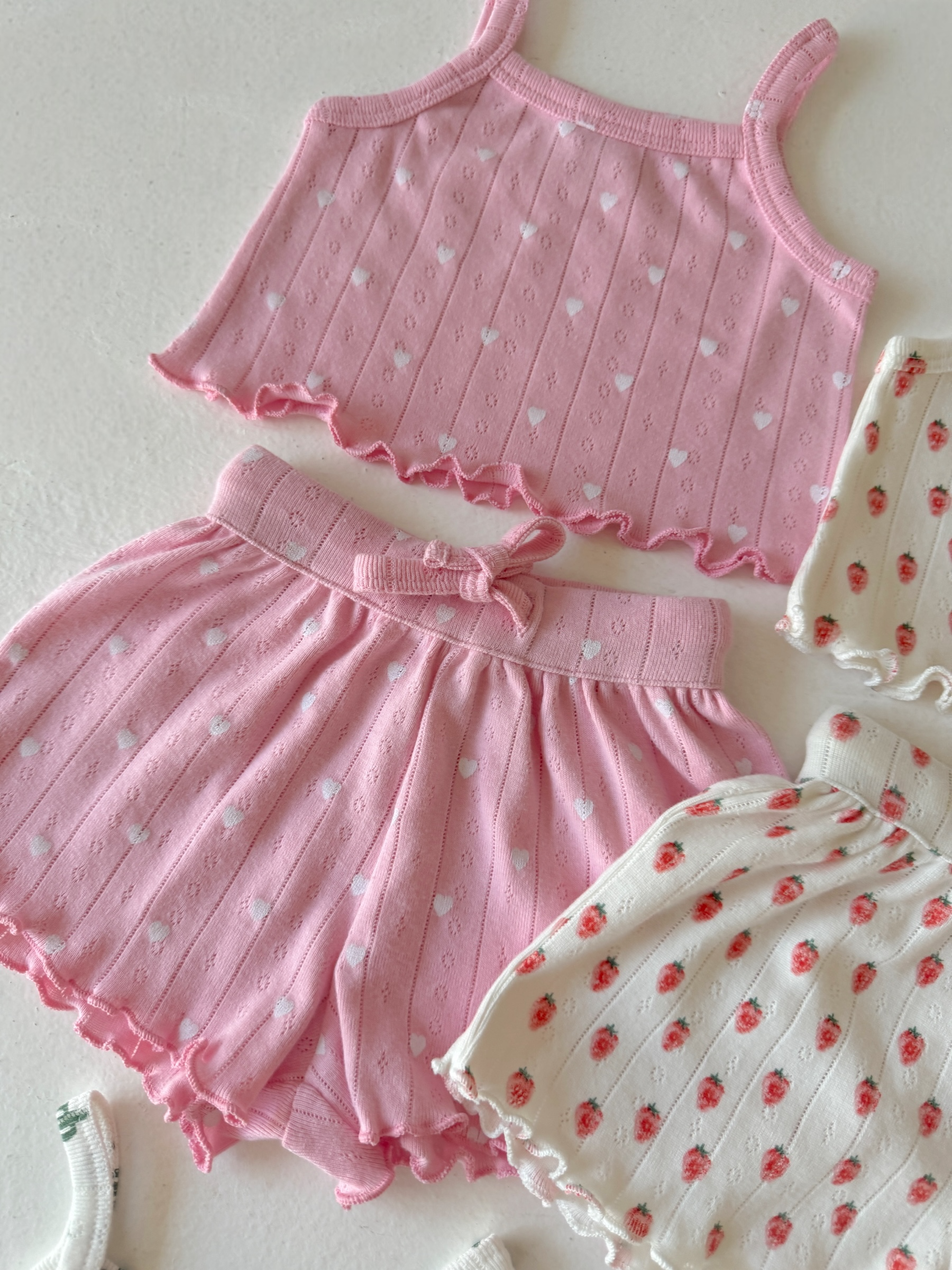 SIIX Collection- Pink with White Heart / Organic Pointelle Summer Set