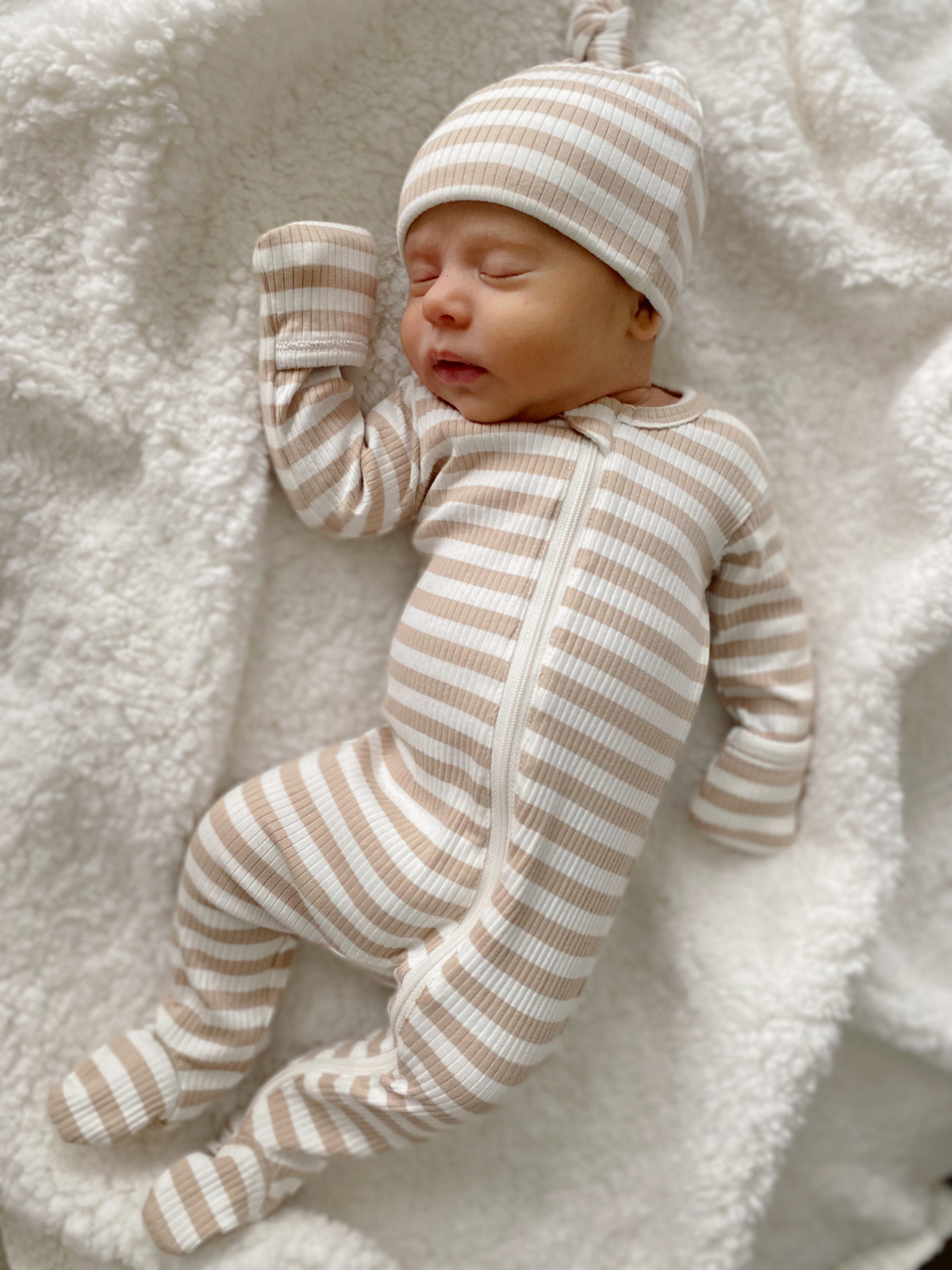 SIIX Collection- Tan Stripe / Organic Ribbed Beanie (Baby - Kids)