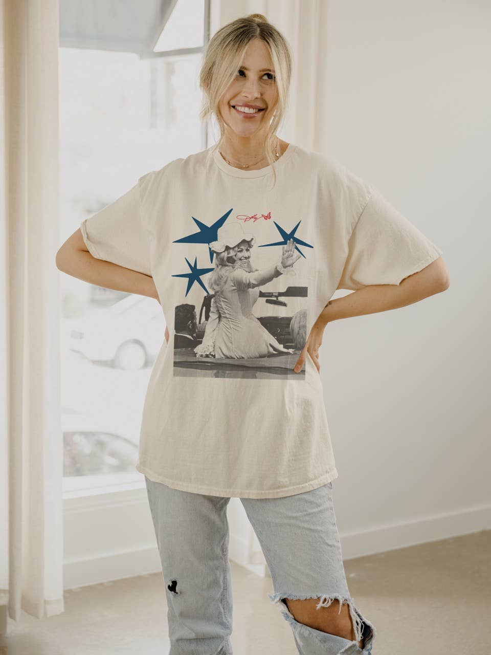 Dolly Parton All American Dolly Off White Thrifted Tee