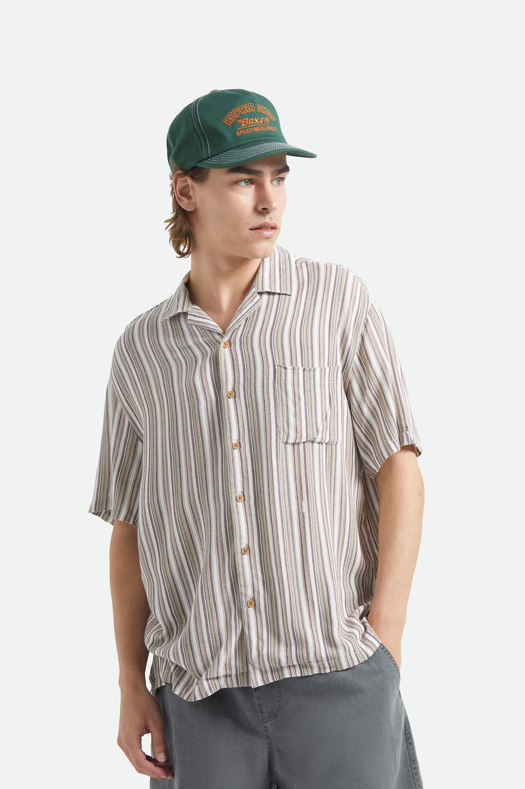 Brixton- Bunker Twisted Strip Camp Collar Shirt