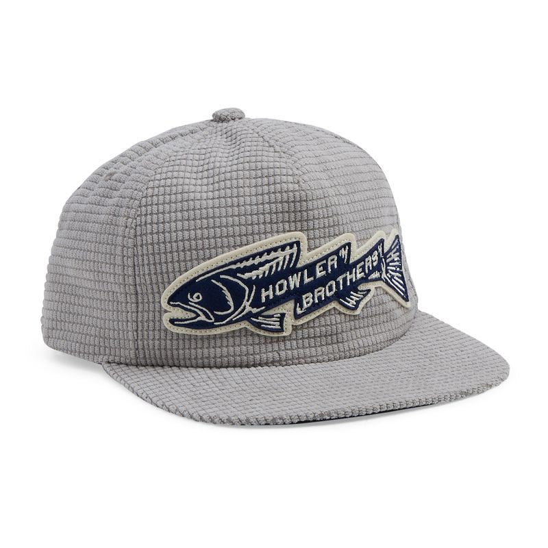 Howler Bros- Trout Bolt : Grey Grid Corduroy: Unstructured Snapback Hats