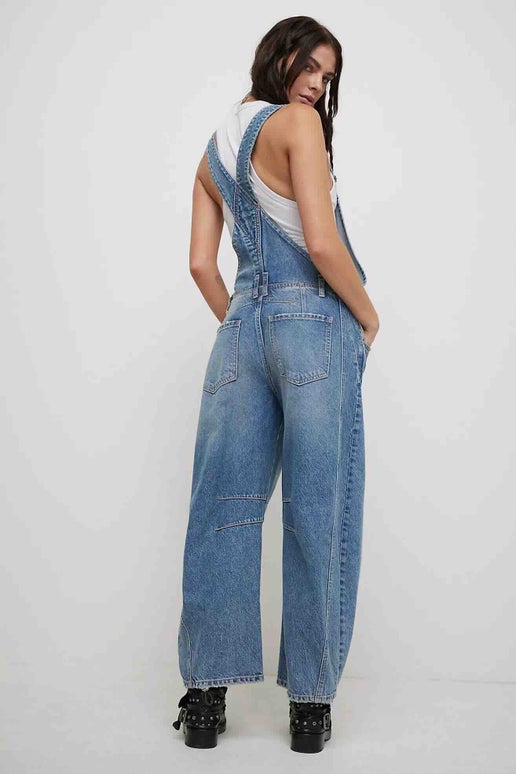 Free People- We The Free Good Luck Barrel Overalls in Ultra Light Beam