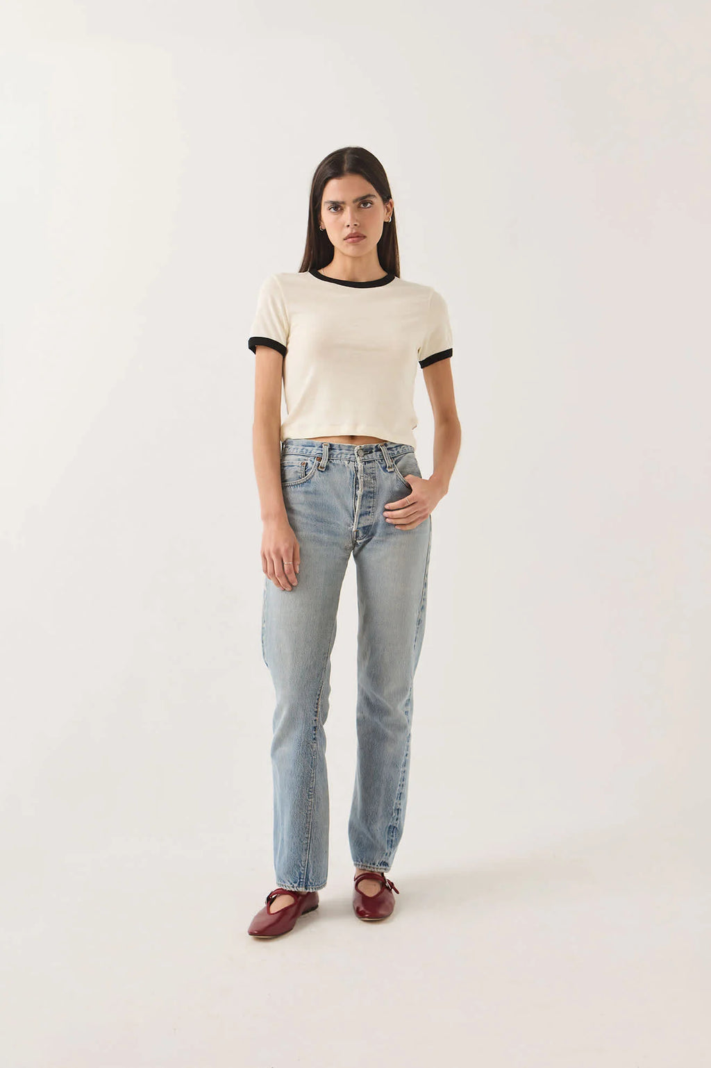 Brixton- Women's Carefree Organic Garment Dye Ringer T-Shirt