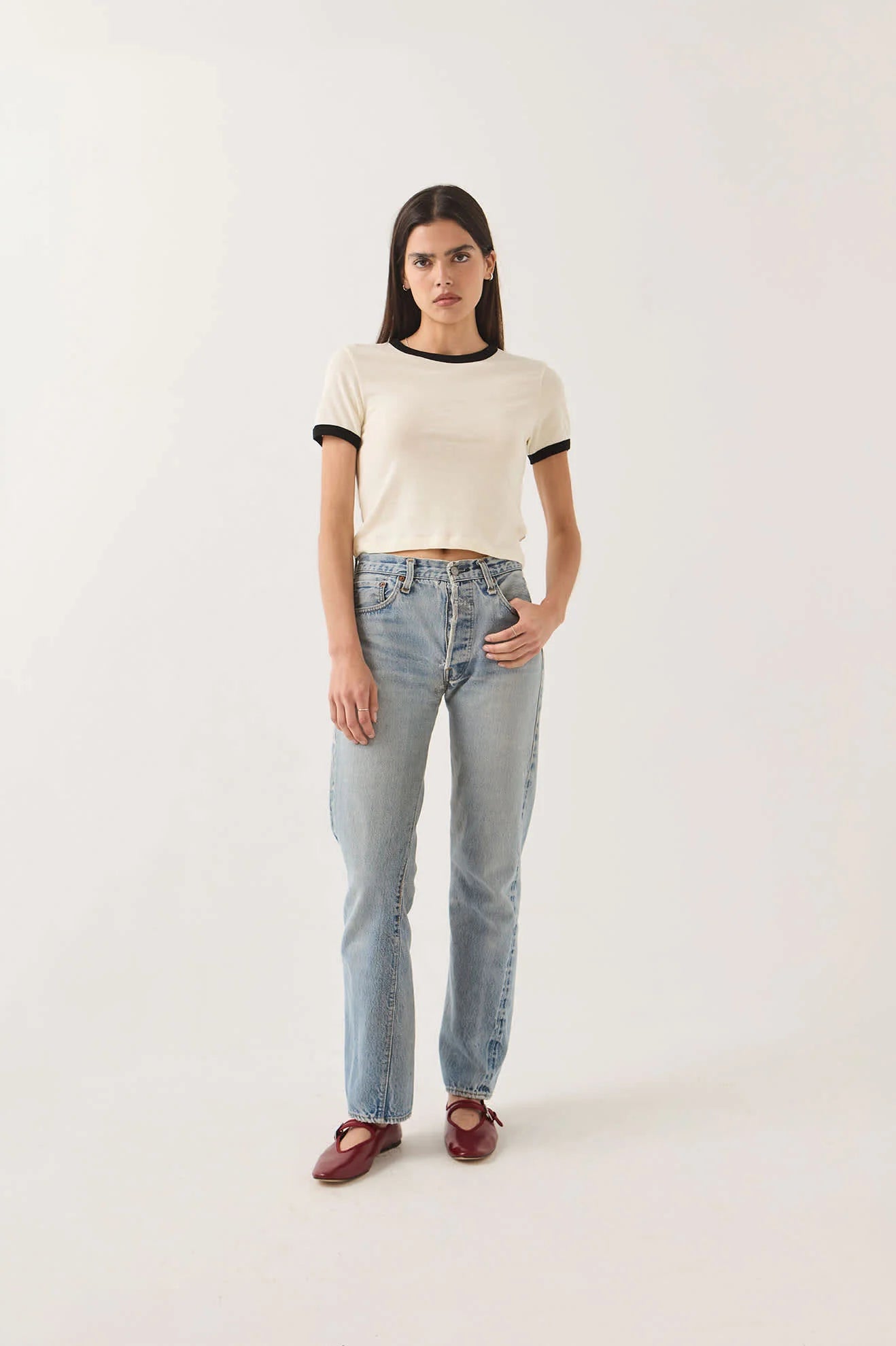 Brixton- Women's Carefree Organic Garment Dye Ringer T-Shirt