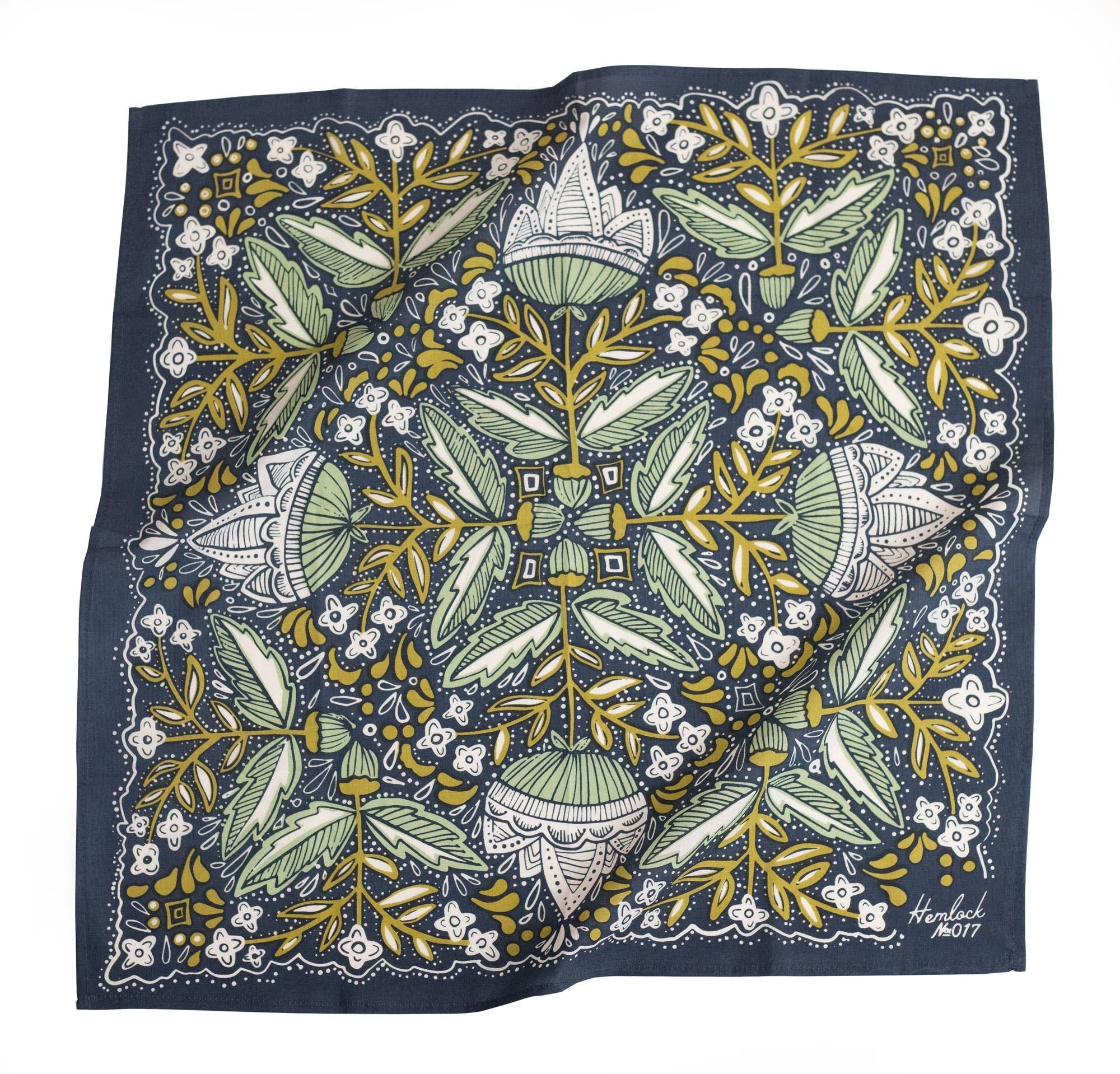 Color: Blue with Gold & Green flowers

Material: 100% premium cotton

Sizing: 22x22 inches

Designed in the U.S.

Hand screen-printed in India

Bandanas can be used in so many different ways! Use it as a handkerchief on hikes, wear it in your hair or on y
