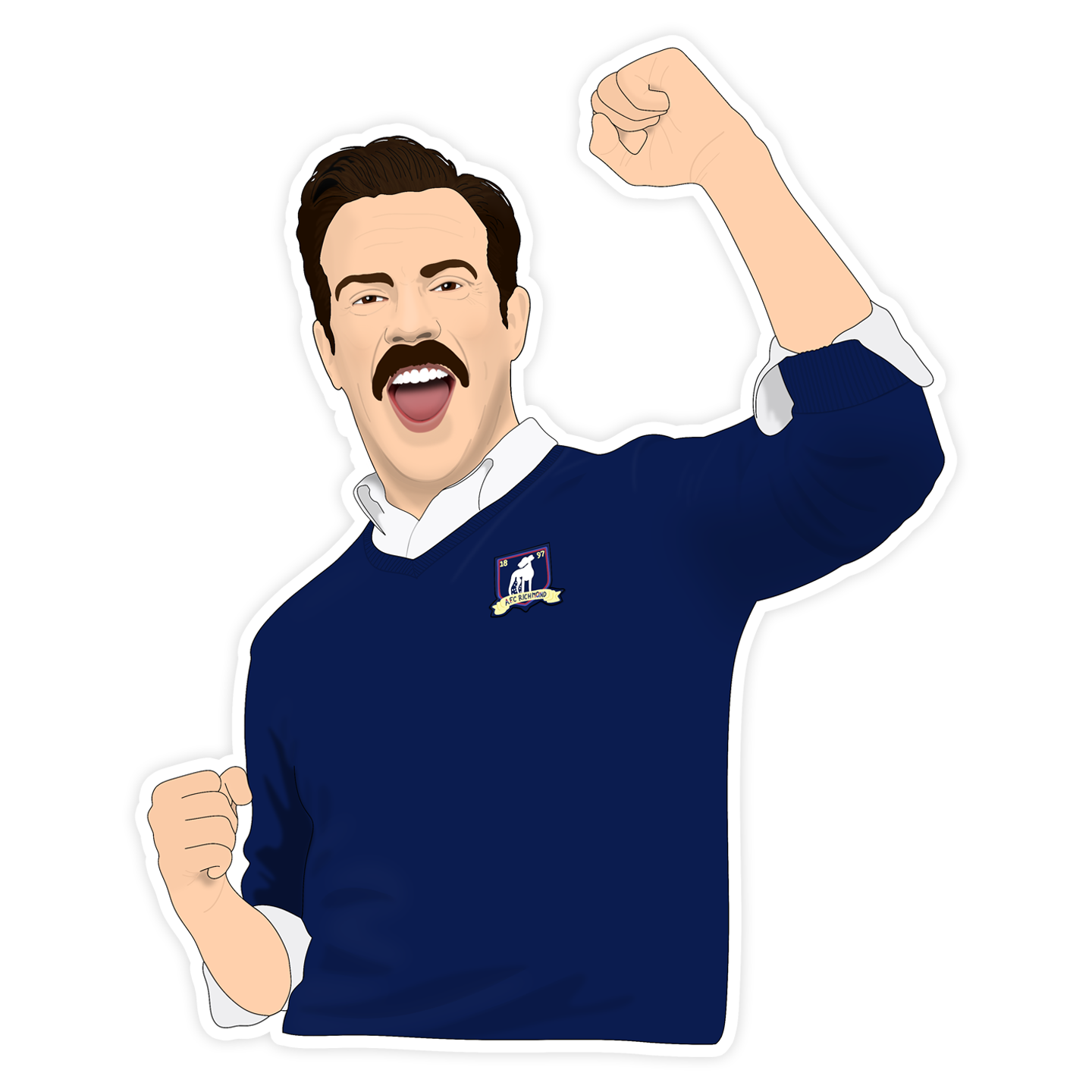Ted Lasso Detailed Sticker

Size: 2.4" x 4"

-Vinyl
-Waterproof
-Cut to shape
-Thick
-Durable
-Peel and stick

Great for notebooks, laptops, phone cases, binders, folders, walls, water bottles, yeti's, and pretty much anything else with a flat surface!