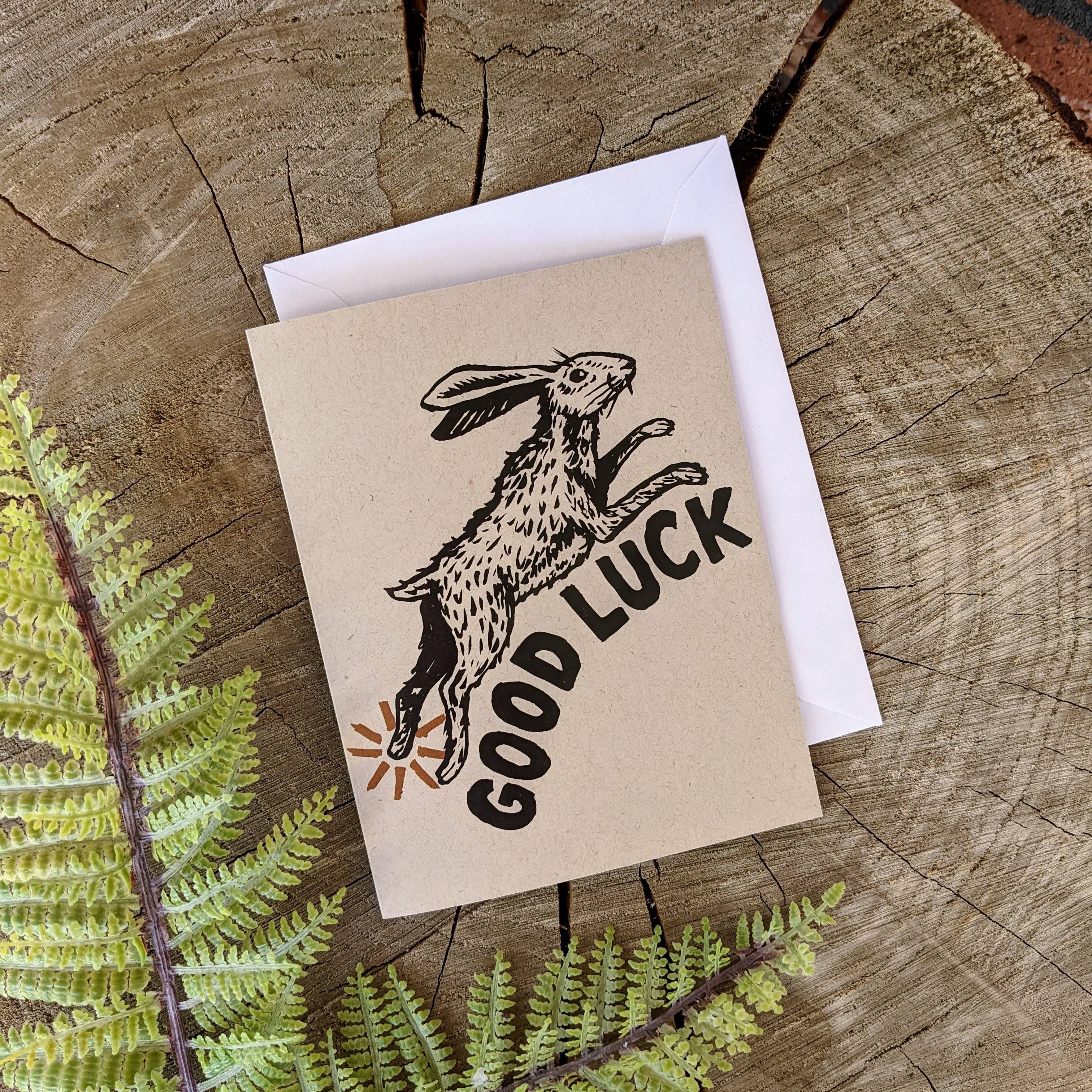 good luck, rabbit

In some cultures, the foot of a rabbit is carried as an amulet believed to bring good luck. Wish your recipient the best with this card based on an original painting by ilikesara / Sara Schalliol-Hodge.

-card measures 4.25" x 5.5" when