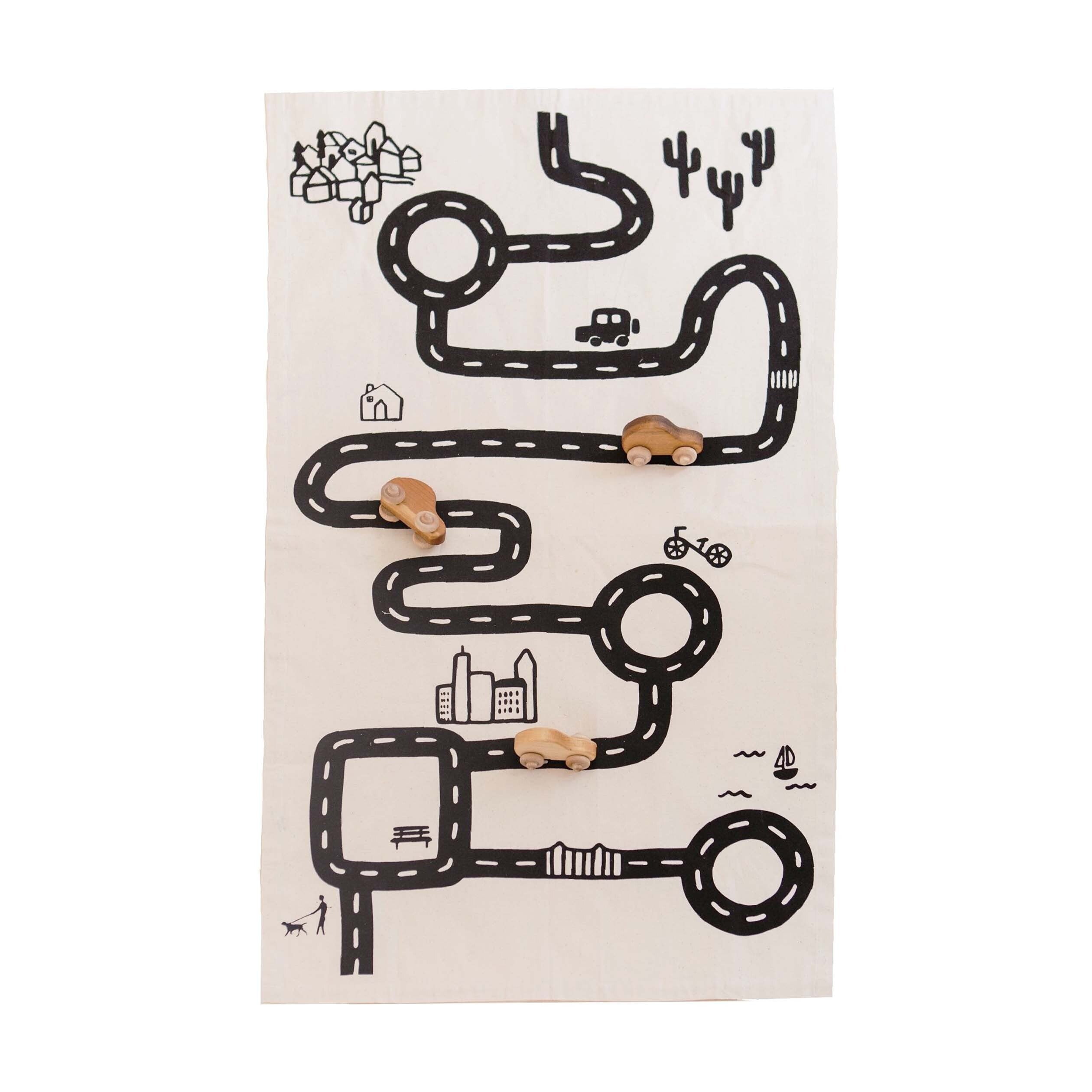 d e s c r i p t i o n

Our floor mat is not only made to go well in any space, but provides a perfect backdrop for hours of open-ended play for your little ones. You can conveniently roll it up and take it with you with sewn in ties. *cars, made by Banner