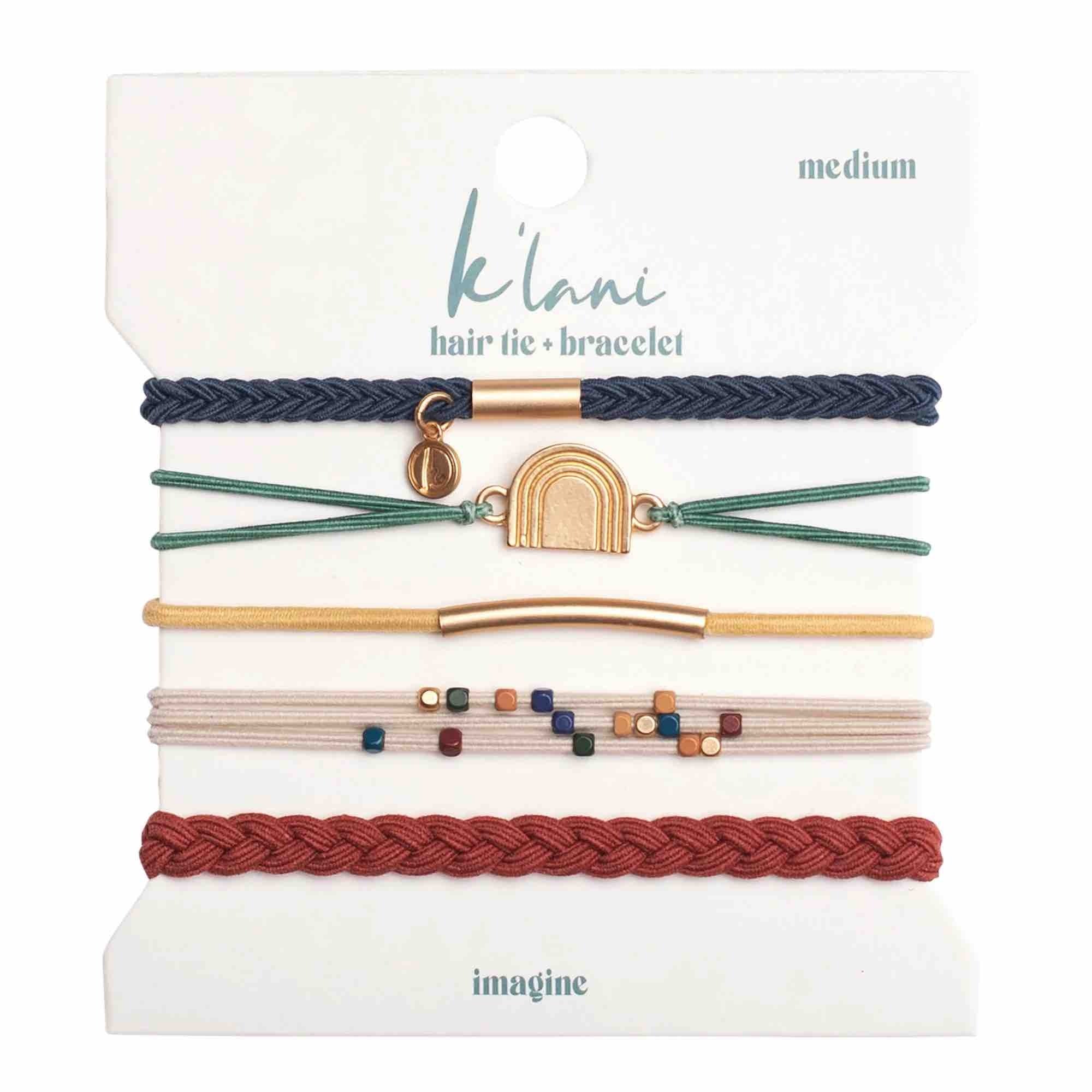 K'lani hair tie bracelets can be used as a bracelet or hair band.