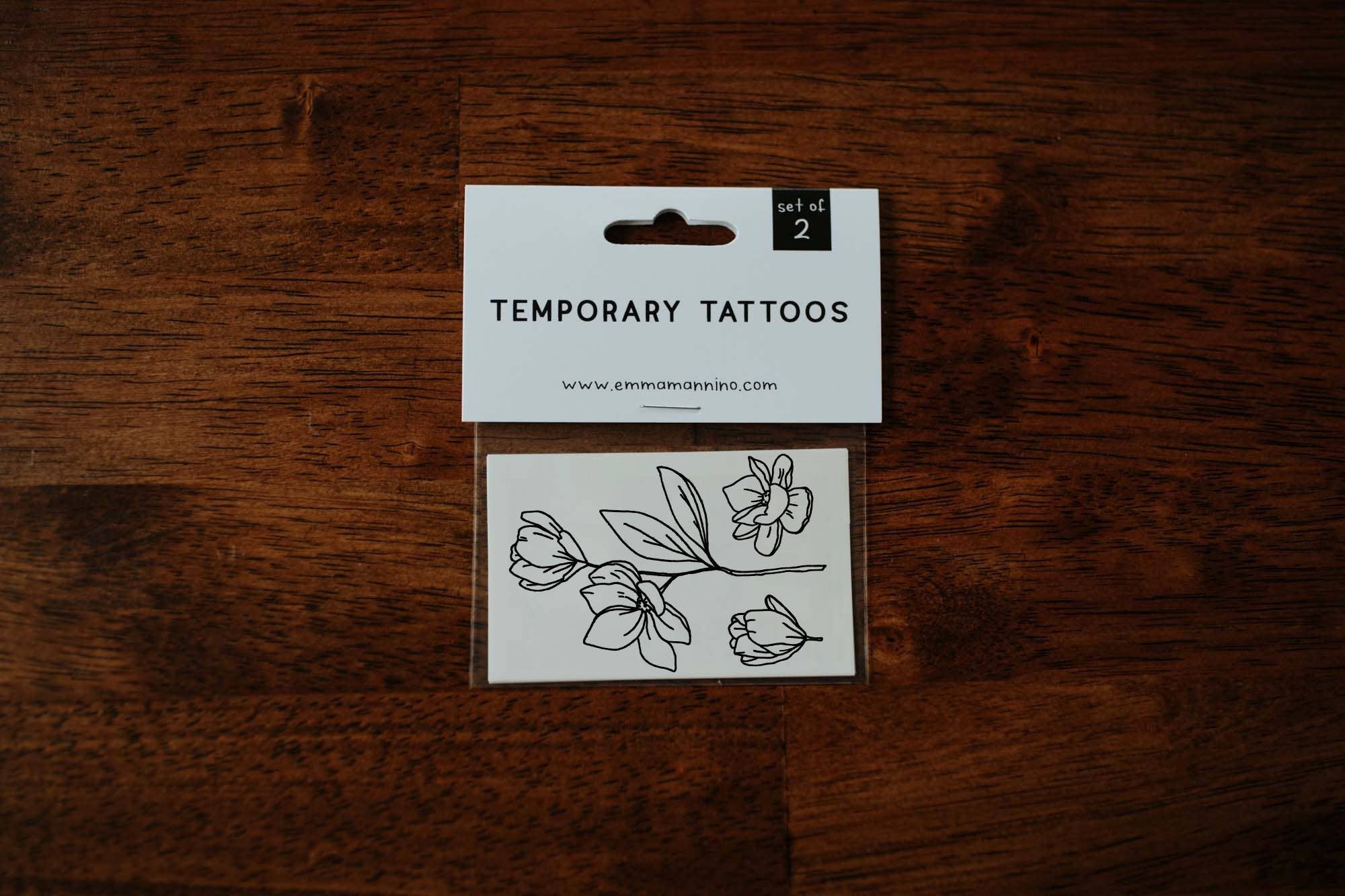 This beautiful flowering tree reminds us to persevere, even when things get difficult. Easily cut this sheet apart for three separate tattoos, or apply all at once for one big tattoo!

Set of 2 temporary tattoos

Size of sheet: 3 inch x 2 inch

Applicatio