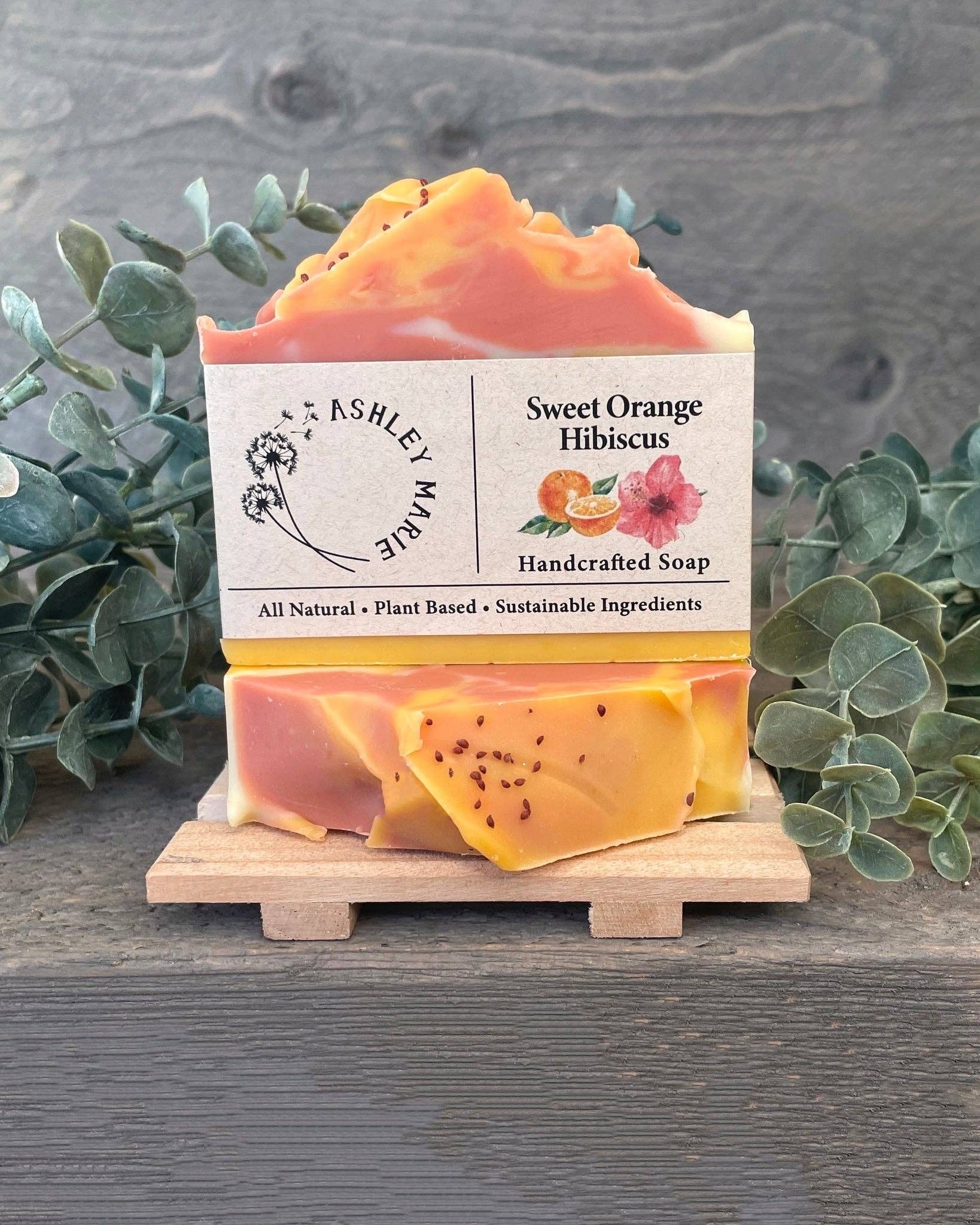 This soap smells like sunshine in a bar! The sweet citrus fragrance dominates the scent with subtle woody hints of cedarwood. Colored with annatto powder and rose kaolin clay with a liquid base of hibiscus tea, this bar is not only beautiful and healthy f