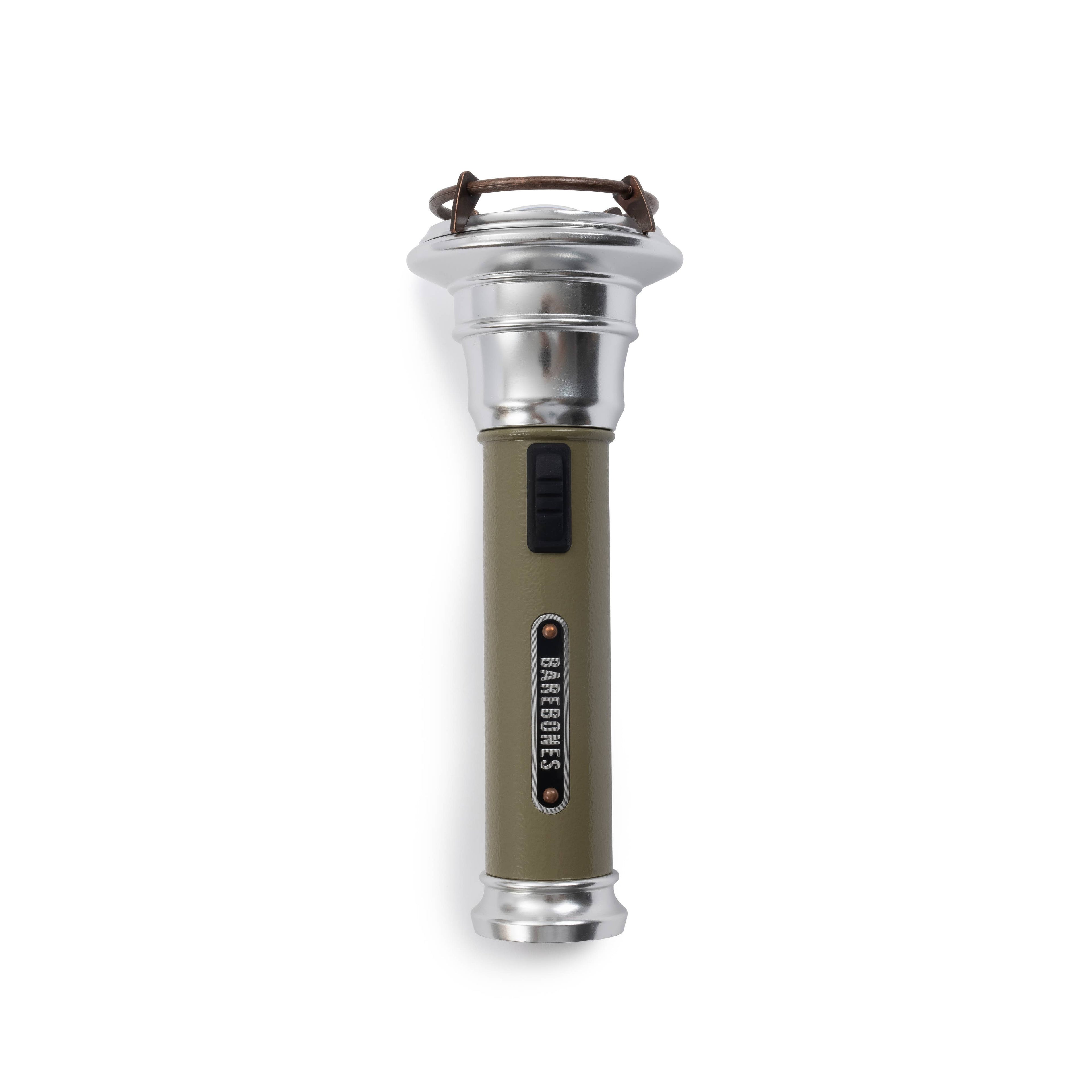 Convenient everyday led flashlight with a nod towards its vintage cousin. Cage styling with grey hammer tone style texture paint gives a classic look with modern appeal. An additional hook on the bottom makes it easy to hang at eye level in the garage or 