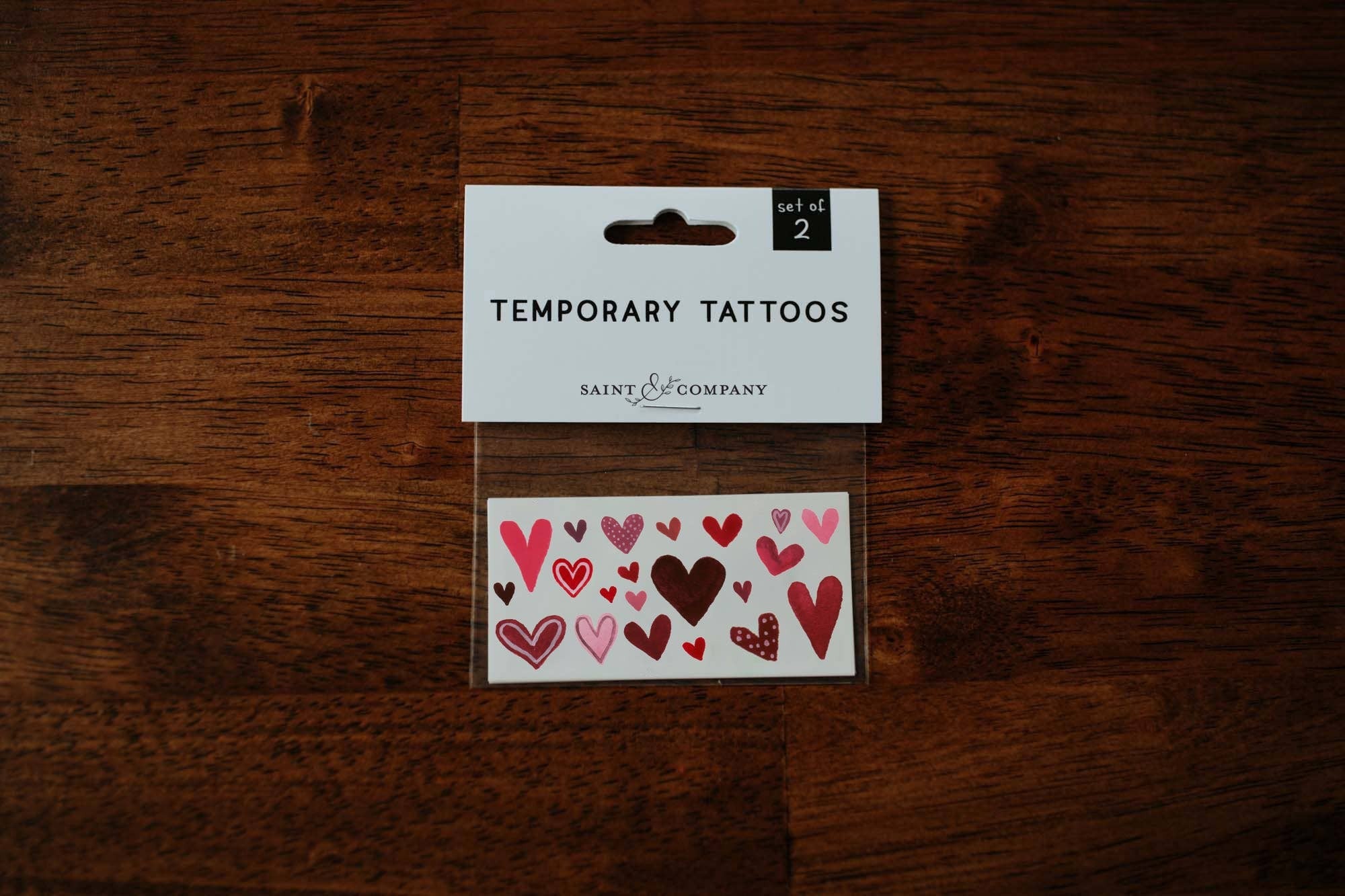 (Backordered. Will ship January 20, 2023)

Set of 2 sheets of watercolor hearts.  Easily cut them apart for multiple tattoos, or apply all at once for one big tattoo!

Size of Sheet: 1.5” x 3”

Application Directions: Place the tattoo face down on skin. A
