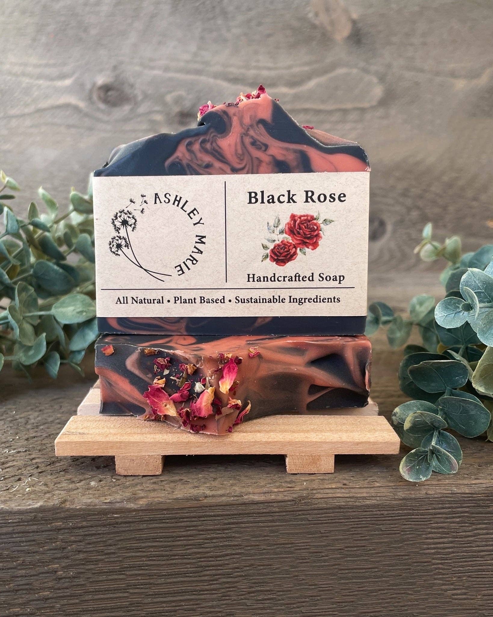 The black rose soap is made with a dark and delicate combination of activated charcoal and rose clay. It has an essential oil blend that's a little earthy, slightly floral and fruity with a hint of spice. This black beauty will cleanse the skin making ble