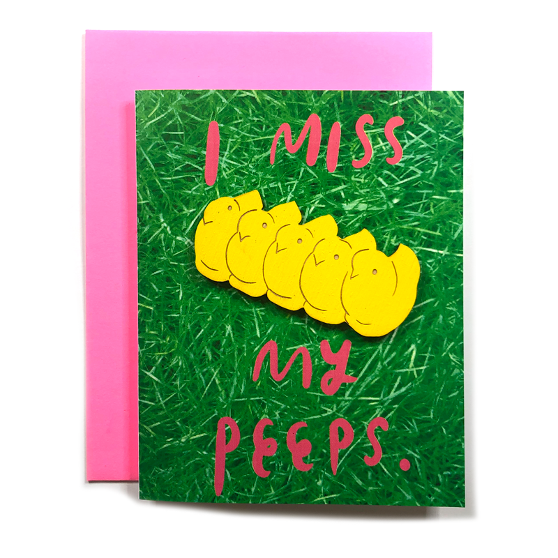Celebrate (another) pandemic Easter with this sweet card that is also a gift! A laser-engraved Peeps magnet is attached to the front of the card ~ meant to be removed and kept forever.

Magnet is made from handpainted 1/8" baltic birch plywood.
Super stro