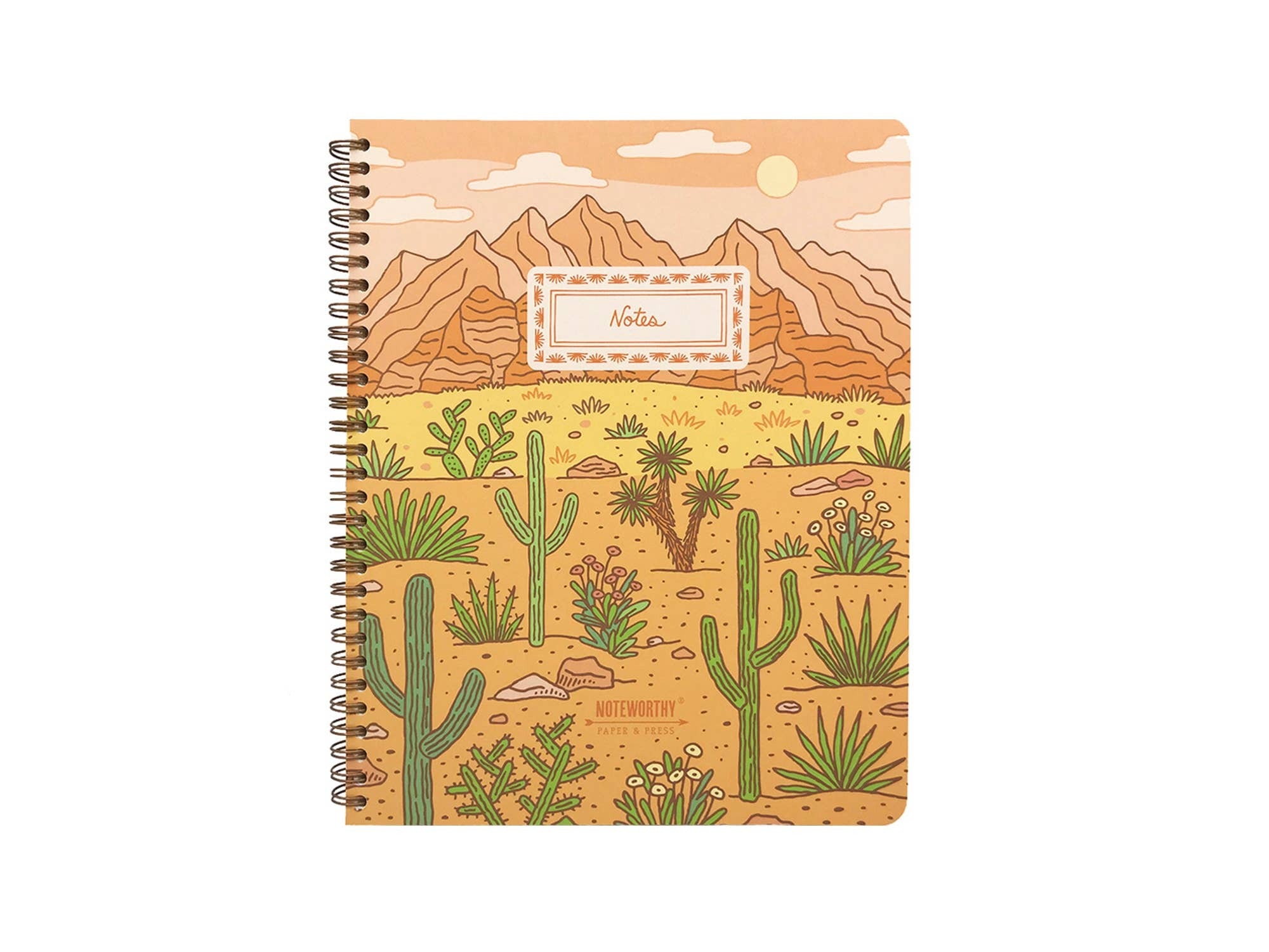 Size - 8" x 10"
Binding - 1/2" Gold finish wire-o
Covers - Offset printed on thick cardstock, soft touch coating
Pages - Natural colored, 160 lined + perforated pages (80 sheets)
Chipboard backer

© Noteworthy Paper & Press