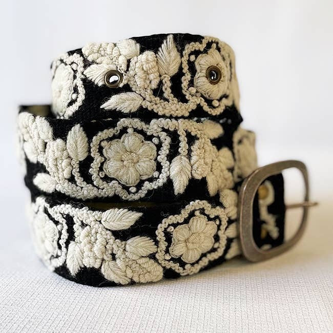 Jenny Krauss - Two Tone Black/Cream Embroidered Wool Belt