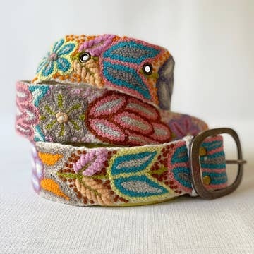 Jenny Krauss- Folklorica Floral Embroidered Wool Belt Cream