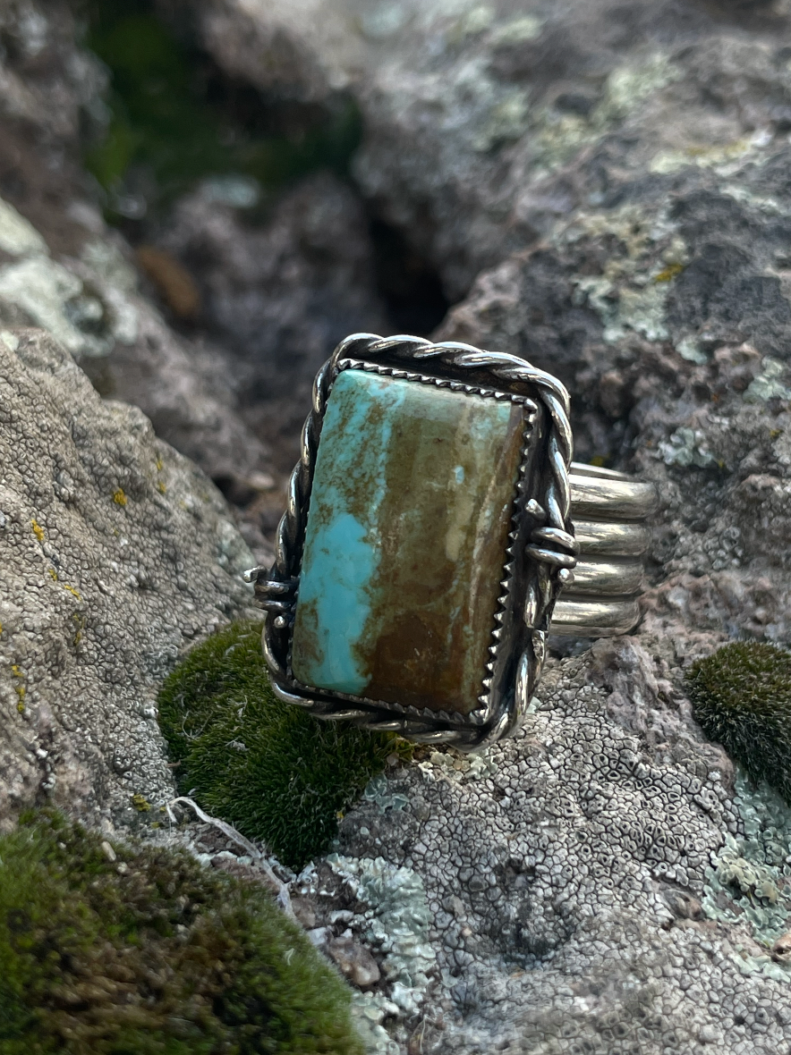 Dazed and Topazed- Barbed Wire Turquoise Ring